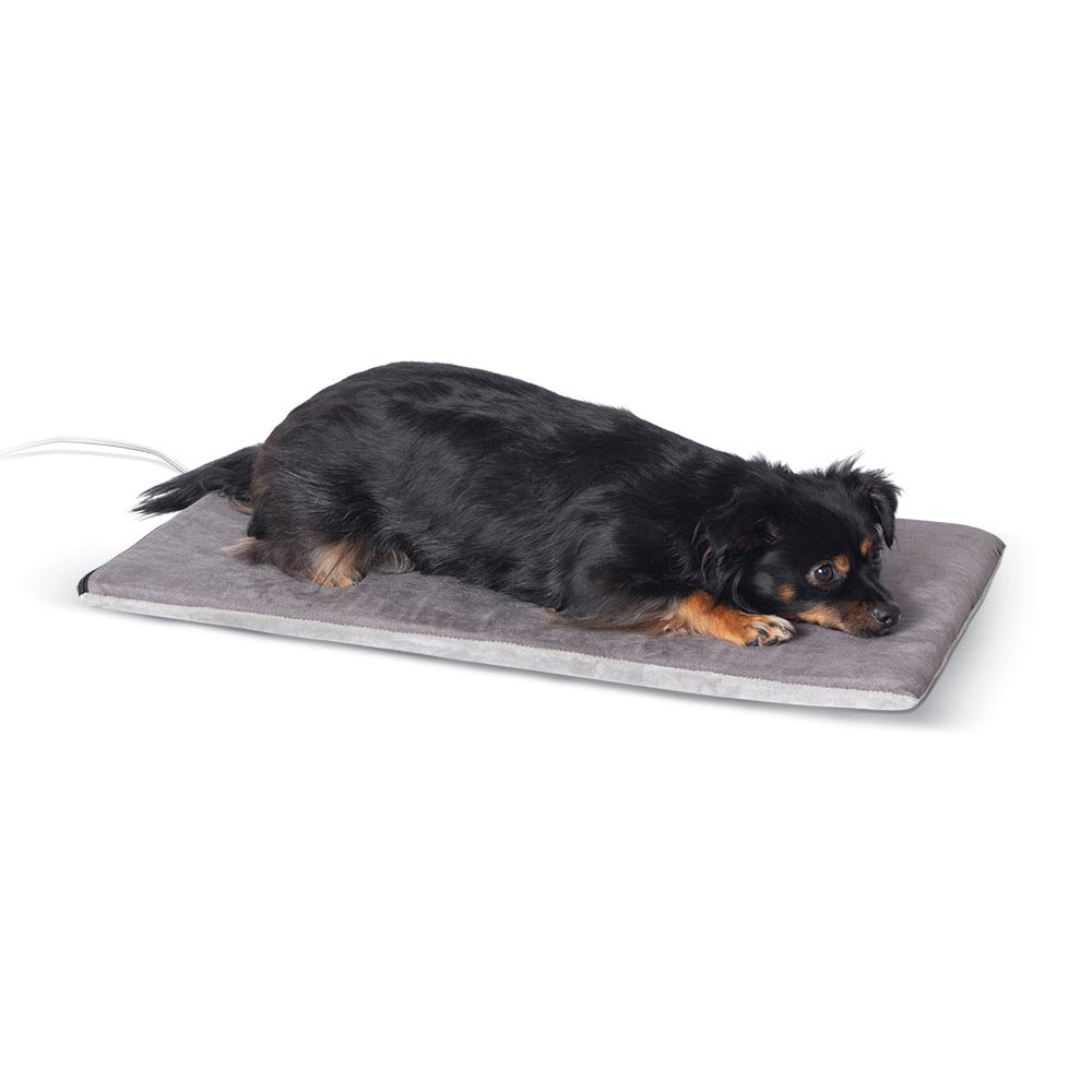 K&H Pet Products Heated Pet Mat – Gray Reversible Microfleece, 14x28