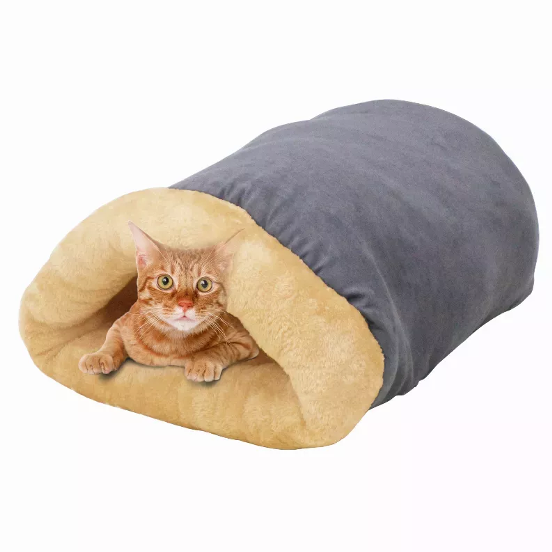 GOOPAWS 4-in-1 Self-Warming Cat Bed Cave | Grey Faux Suede Pet Nest