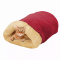 GOOPAWS 4-in-1 Self-Warming Burrow Cat Bed | Cuddle Cave - Burgundy
