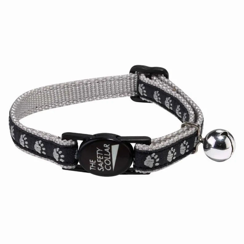Guardian Gear Two-Tone Pawprint Cat Collar | Nylon Breakaway - Black