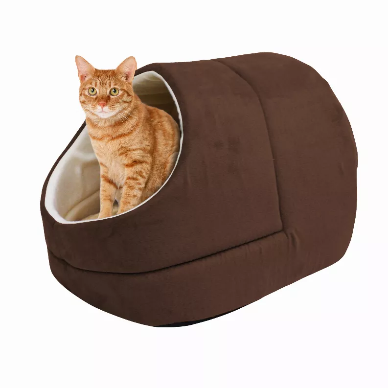 JESPET Cat Cave Bed – Warm Faux Suede Burrow for Cats and Dogs, Coffee
