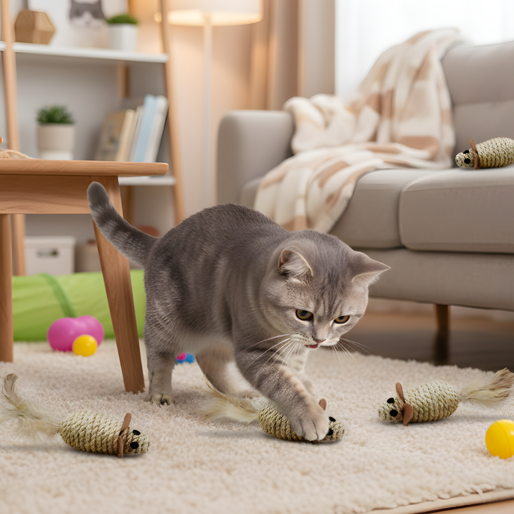 ChaseNest │ Feather Mouse Cat Toy Set (4-Pack)