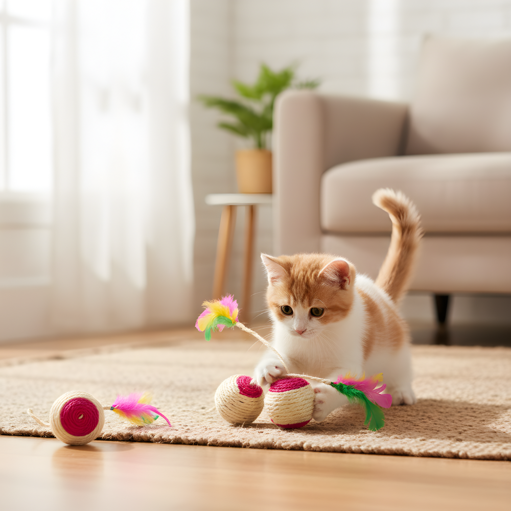 ClawBounce │ Natural Sisal Feather Ball Toy for Curious Cats