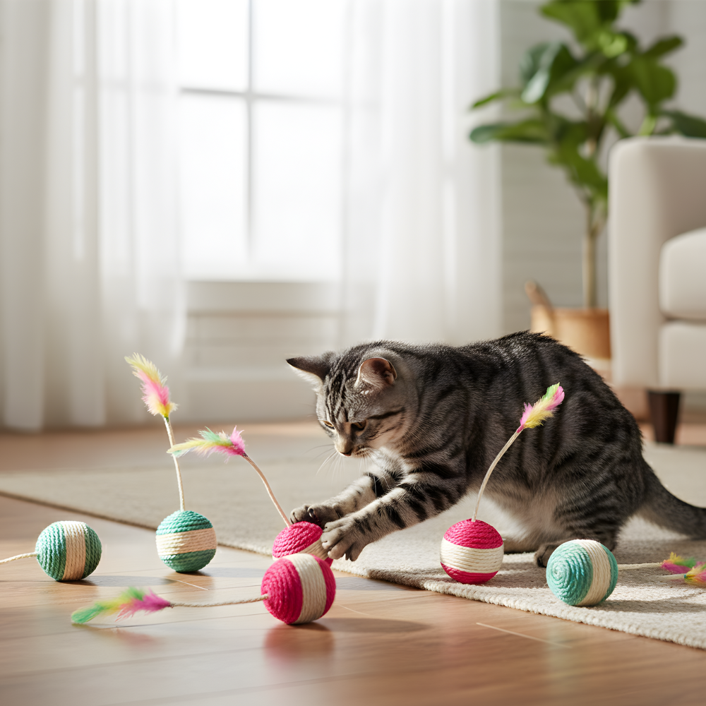 ClawBounce │ Natural Sisal Feather Ball Toy for Curious Cats