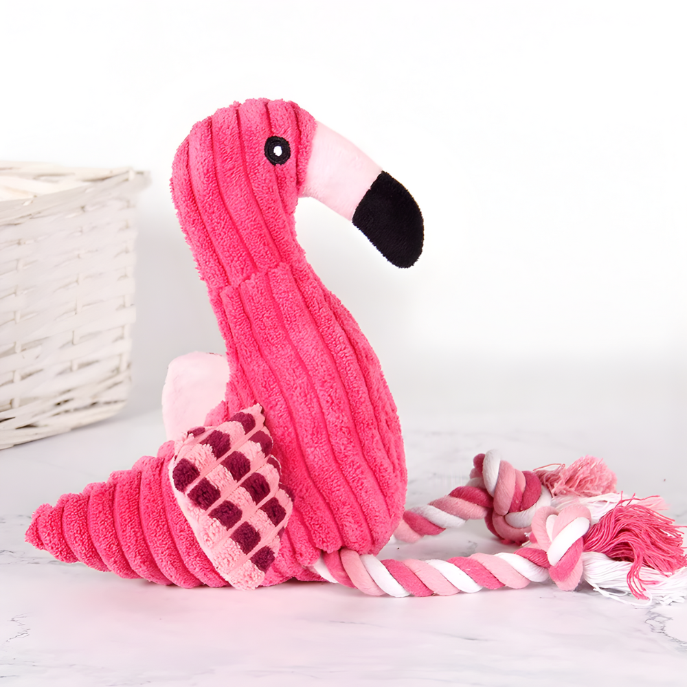 FlamiTug │ Plush Flamingo Squeaky Tug Dog Toy