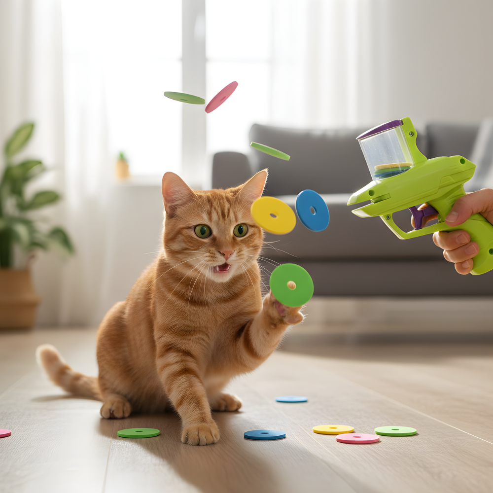 FlyDisc │ High Flying Foam Disc Launcher for Cats