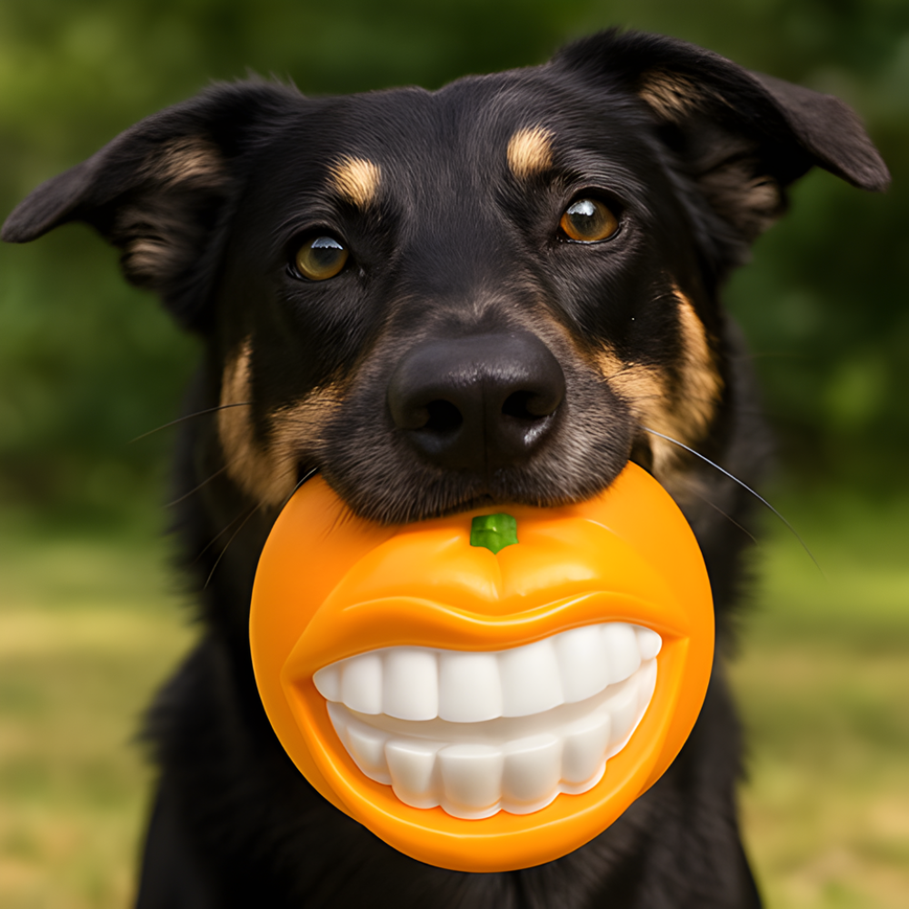 GiggleChomp │ Funny Smiling Chew Ball Toy for Active Dogs