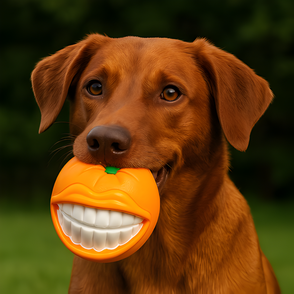 GiggleChomp │ Funny Smiling Chew Ball Toy for Active Dogs