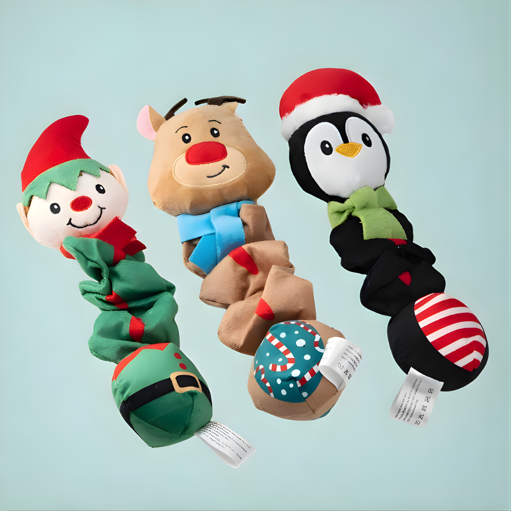 JinglePals │ Festive Plush Squeaky Toy Set for Happy Holiday Play
