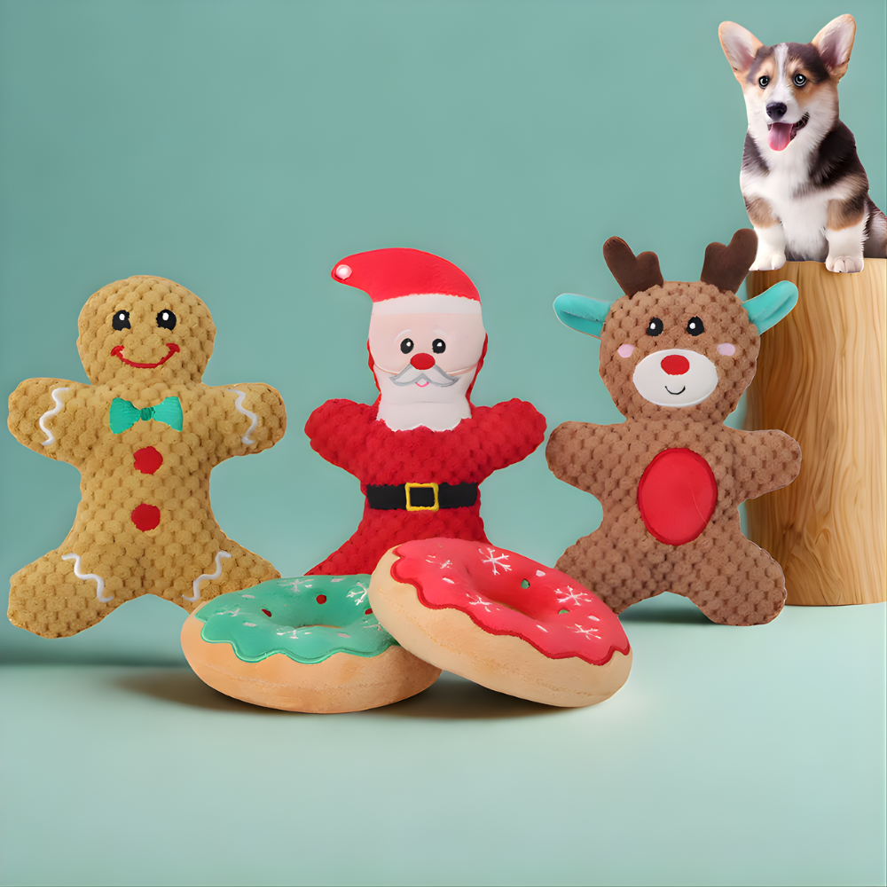 JinglePaws │ Holiday Squeaky Chew & Cuddle Toys ( 5 Pack )