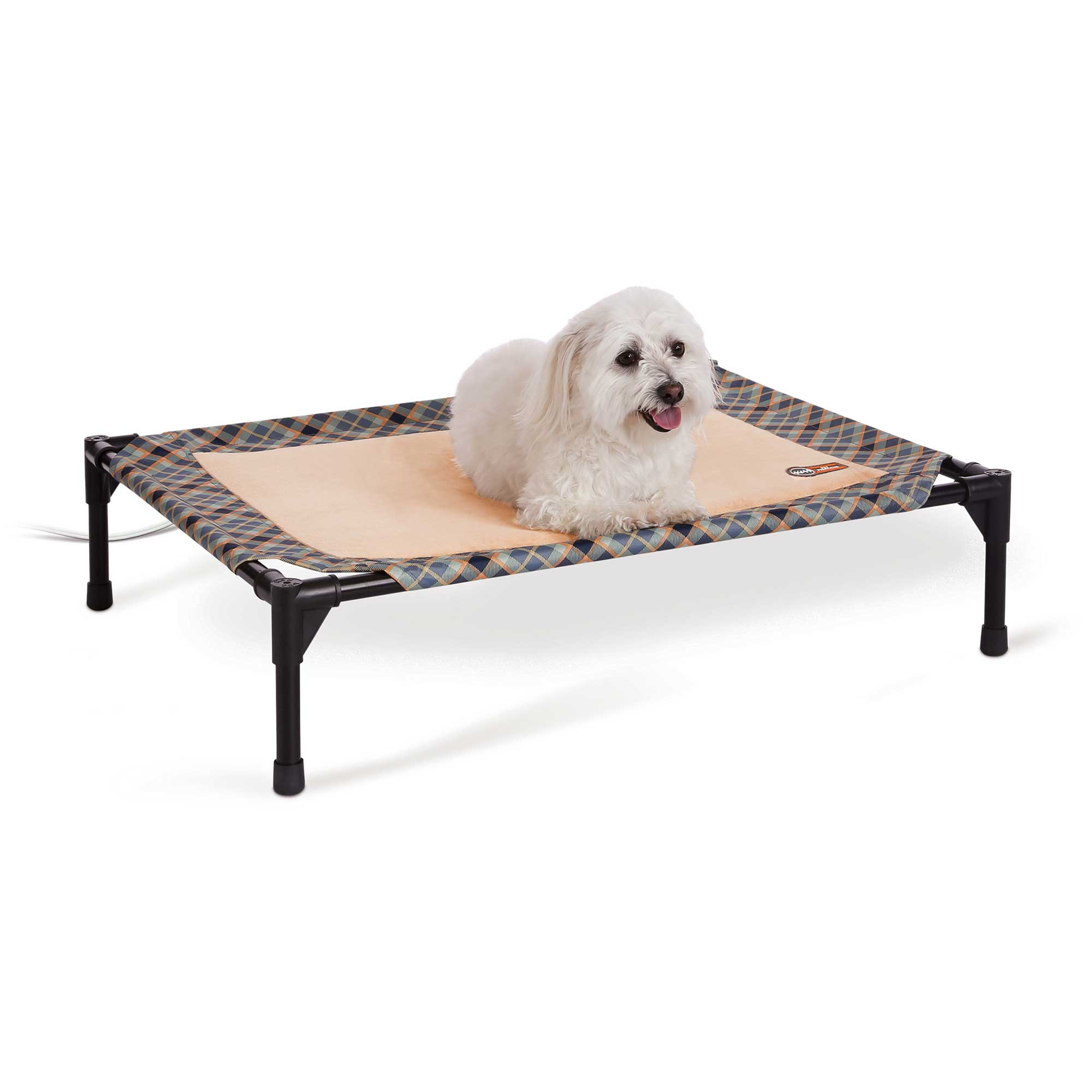 K&H Pet Products Thermo-Pet Cot – Heated Elevated Dog Bed, Tan Plaid