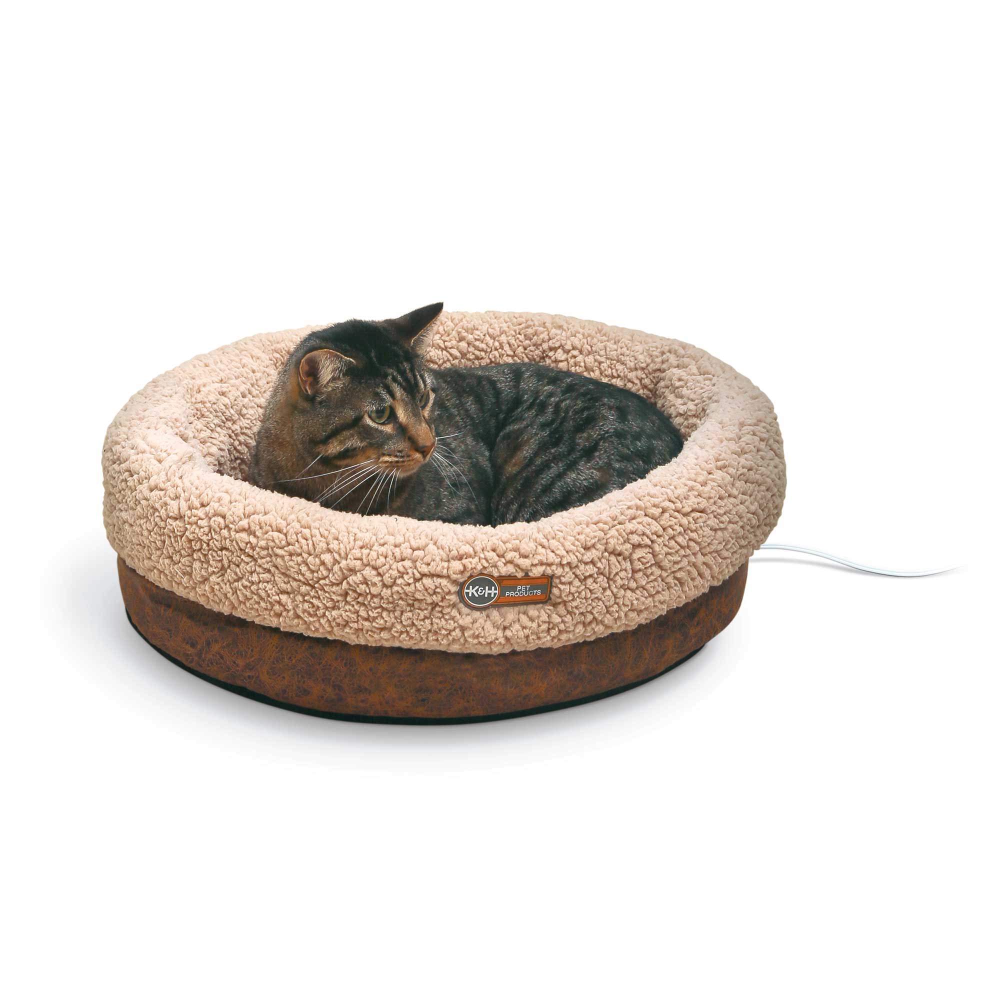 K&H Pet Products Thermo-Snuggle Cup Heated Pet Bed - Chocolate Fleece