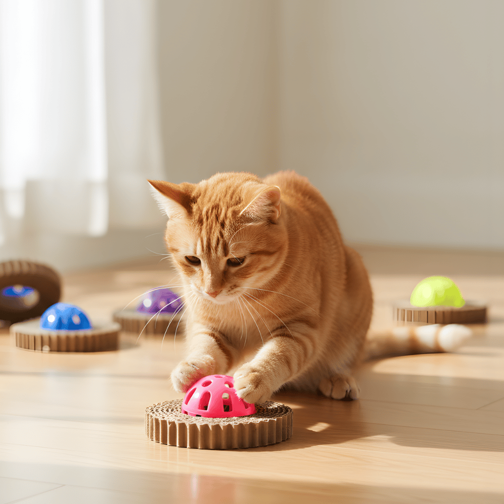 PurrSpin │ Scratch & Play Ball Toy for Indoor Cats (  4 Pack  )