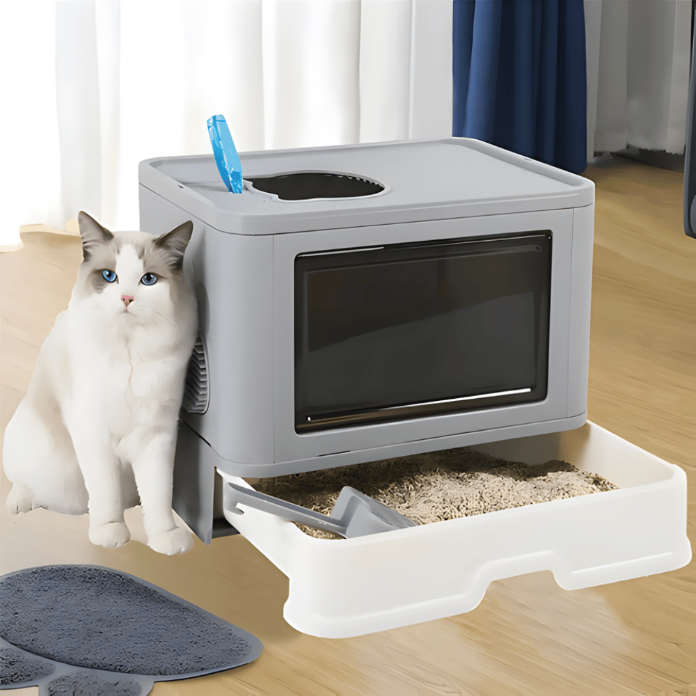PurrVault │ Enclosed Cat Litter Box with Easy Pull Out Tray