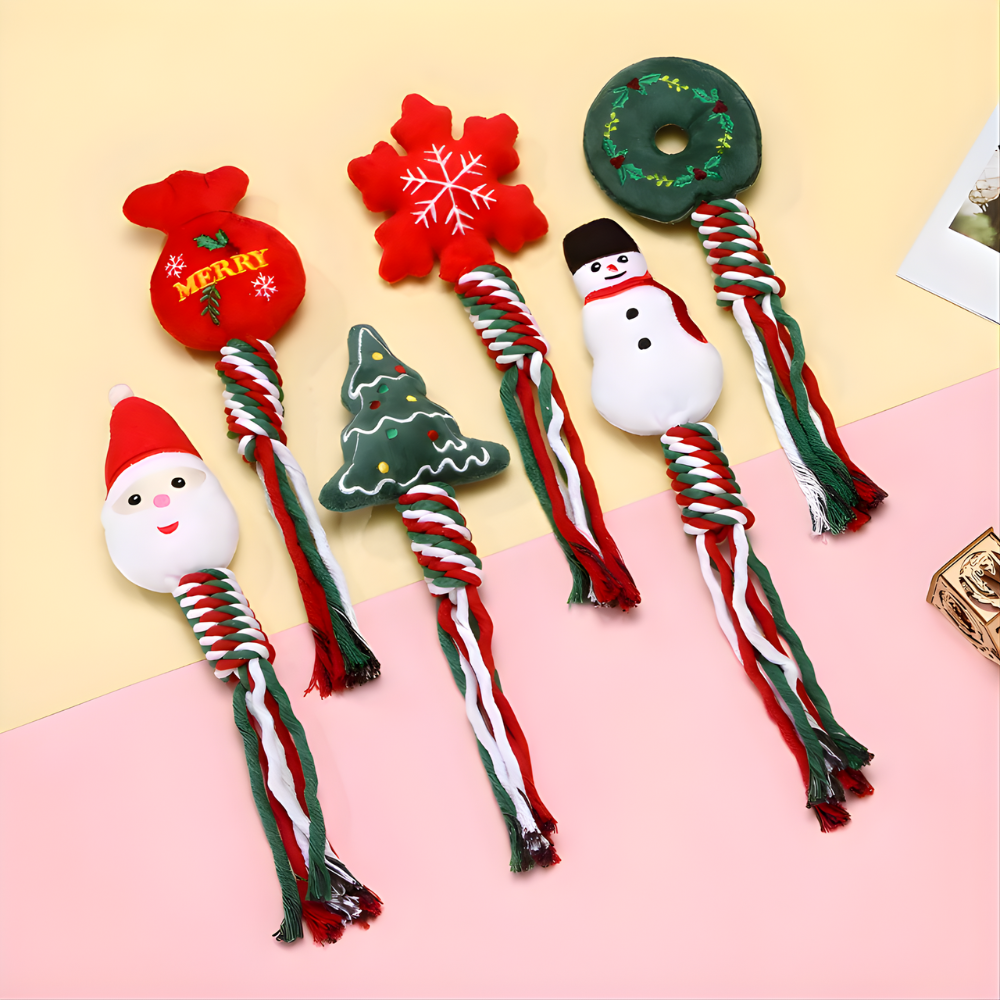TinselTug │ Holiday Chew & Tug Toys for Dogs ( 6 Pack )