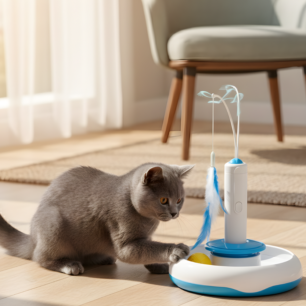 WhiskerWhirl │ Automatic Feather Spinner Toy for Active Indoor Cats