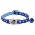Pet Edge Two-Tone Pawprint Cat Collar – Blue Nylon with Breakaway Buckle