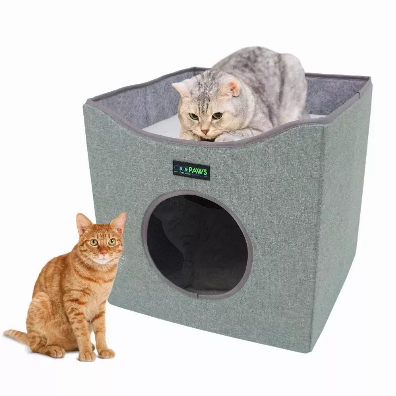 JESPET Foldable Cat Condo – Sage Green Linenette Travel Pet House